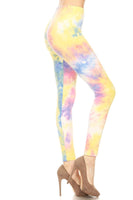 Tie Dye Printed, Full Length, High Waisted Leggings In A Fitted Style With An Elastic Waistband
