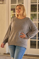Plus Heather Grey Round Neck Long Sleeve Geometric Stitch Detail Relaxed Fit Sweatshirt