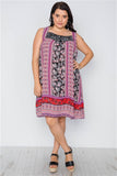 Plus Size Boho Floral Mix Print Sleeveless Dress