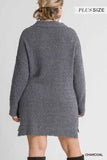 High Cowl Neck Bouclé Long Sleeve Sweater Dress