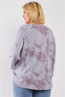 Plus Lavender Tie-dye Acid Wash Print Round Neck Long Sleeve Drop Shoulder Relaxed Sweatshirt Top