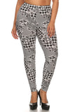 Floral With Hounds Tooth Printed Knit Legging With Elastic Waistband, And High Waist Fit