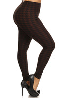 Plus Size Houndstooth Print, Full Length Leggings In A Slim Fitting Style With A Banded High Waist