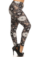 Plus Size Floral Graphic Printed Knit Legging With Elastic Waist Detail. High Waist Fit