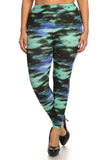 Plus Size Galaxy Graphic Printed Knit Legging With Elastic Waist Detail. High Waist Fit